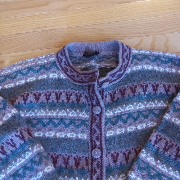 Artesania Yana Peruvian 100% alpaca wool cardigan sweater M Fair Isle Grunge - Picture 2 of 6